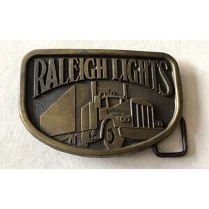 Vintage Raleigh Lights Brass Belt Buckle Semi Tractor Trailer Truck Driver